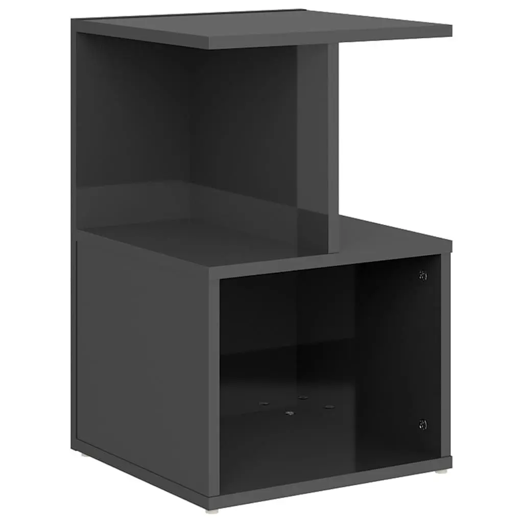 Bedside Cabinet Grey High Gloss Open Compartments Storage Nightstand Table