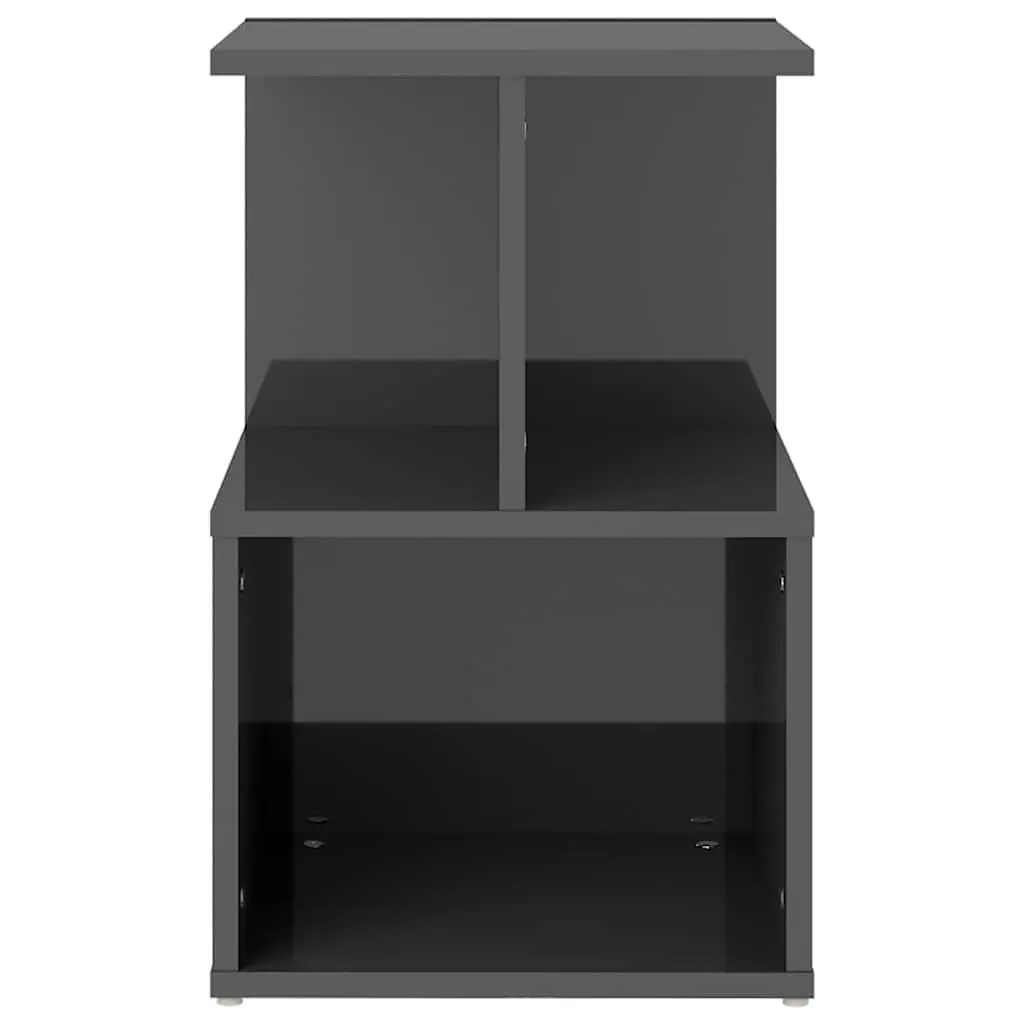 Bedside Cabinet Grey High Gloss Open Compartments Storage Nightstand Table