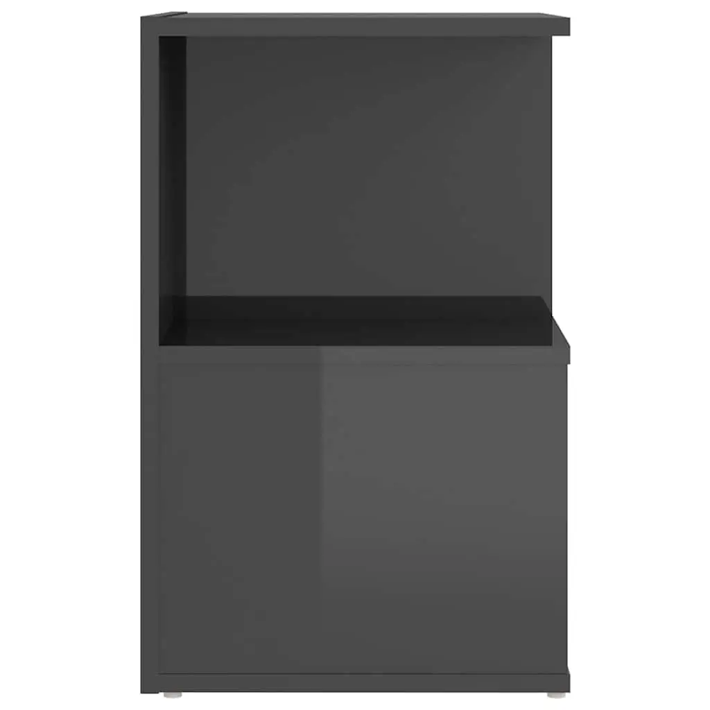 Bedside Cabinet Grey High Gloss Open Compartments Storage Nightstand Table