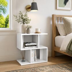 Bedside Cabinet White Open Compartments Storage Nightstand Engineered Wood