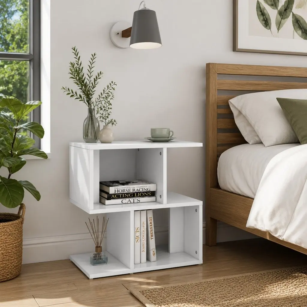 Bedside Cabinet Set 2 pcs Open Compartment Storage Nightstand Table White
