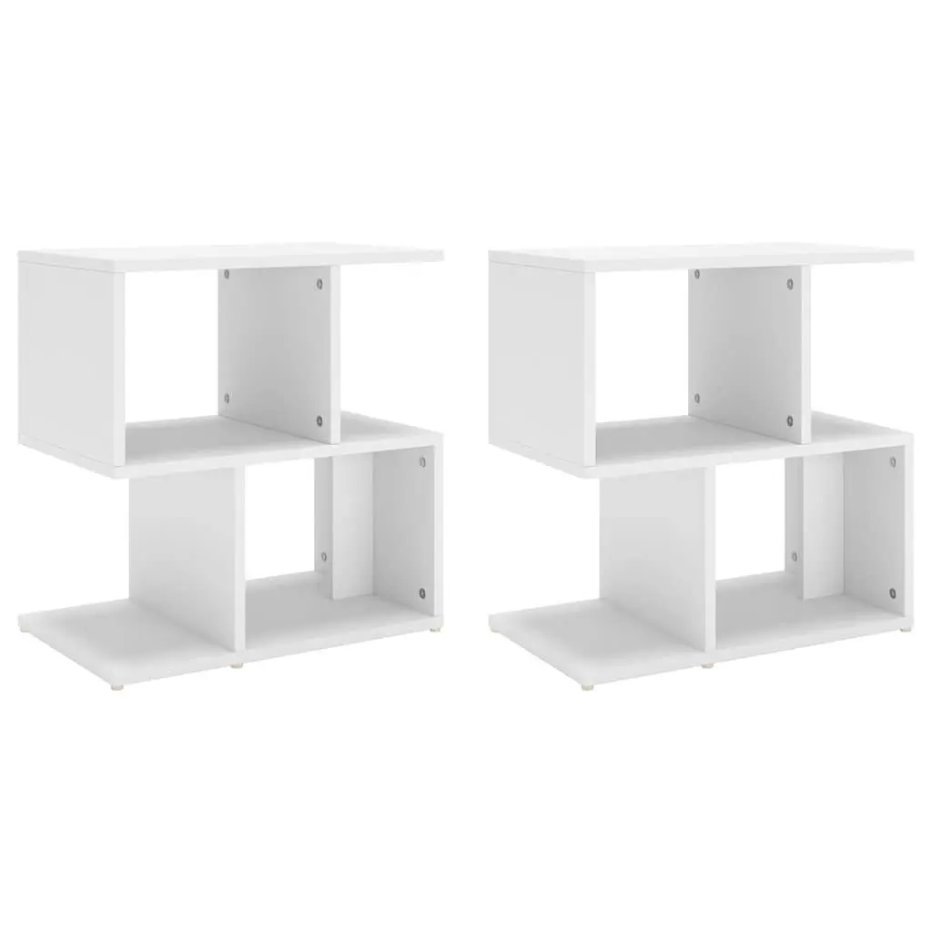 Bedside Cabinet Set 2 pcs Open Compartment Storage Nightstand Table White