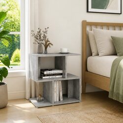 Bedside Cabinet Grey Open Compartments Storage Nightstand Table Organizer