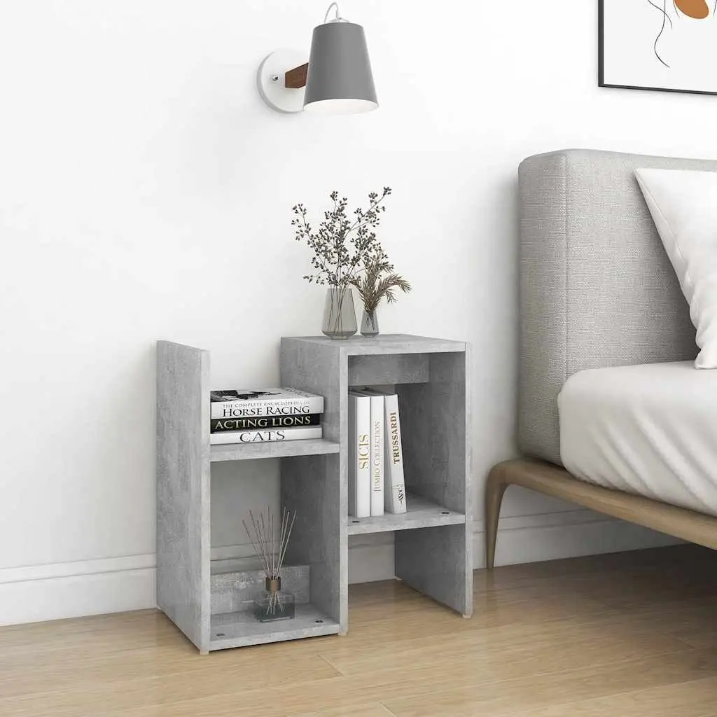 Bedside Cabinet Grey Open Compartments Storage Nightstand Table Organizer