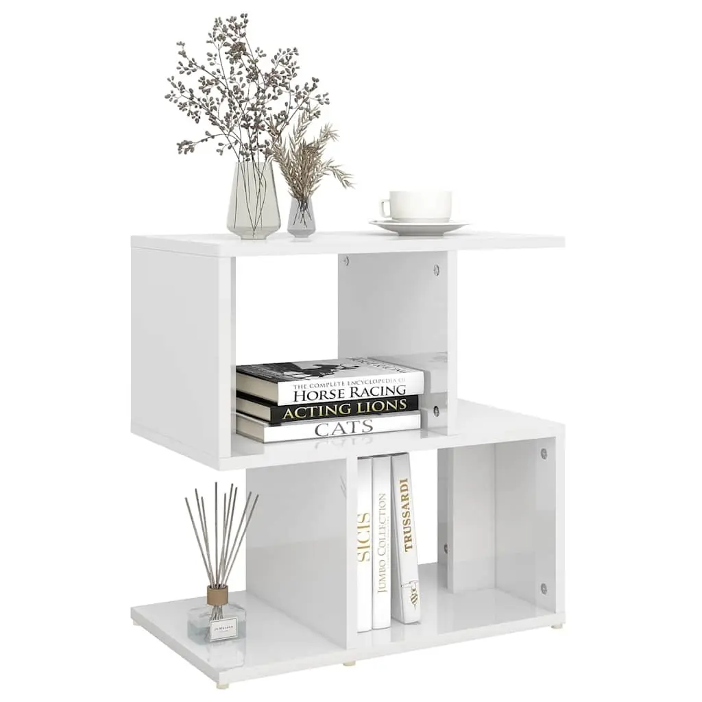 Bedside Cabinet Set 2 pcs White High Gloss Storage Nightstand Open Compartments