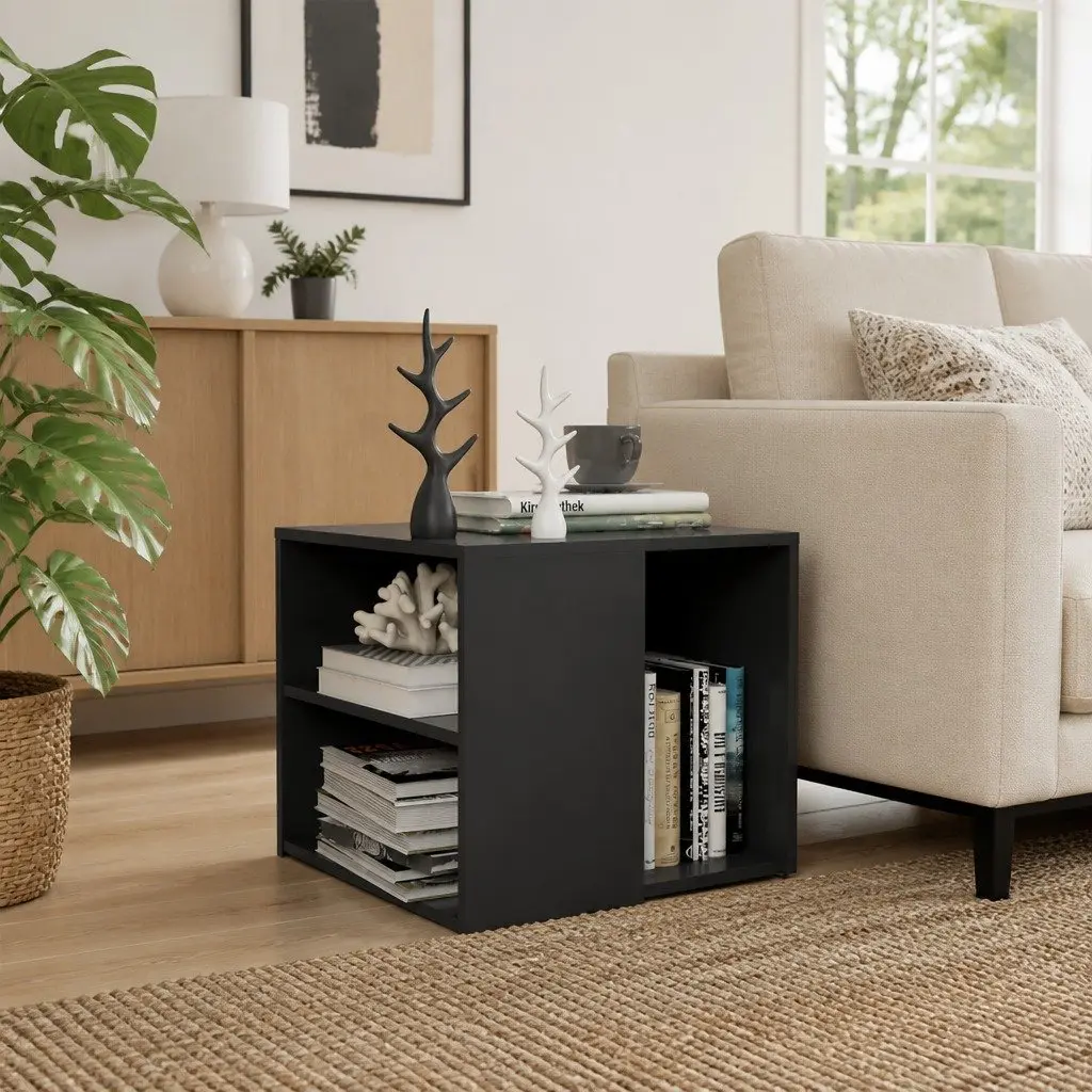 Side Table Grey 50x50x45 cm 3 Shelf Storage Cabinet Accent Furniture