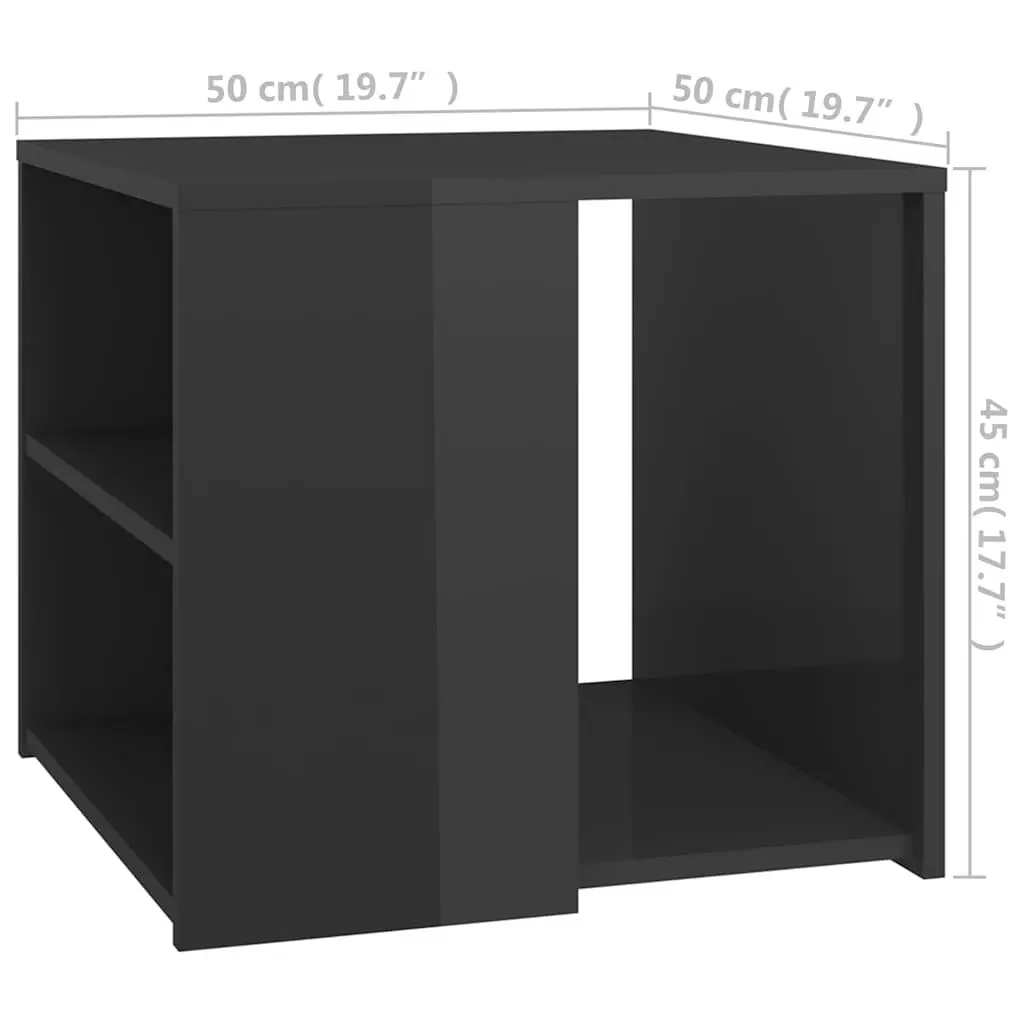 Side Table Grey 50x50x45 cm High Gloss 3 Shelf Storage End Table Cabinet