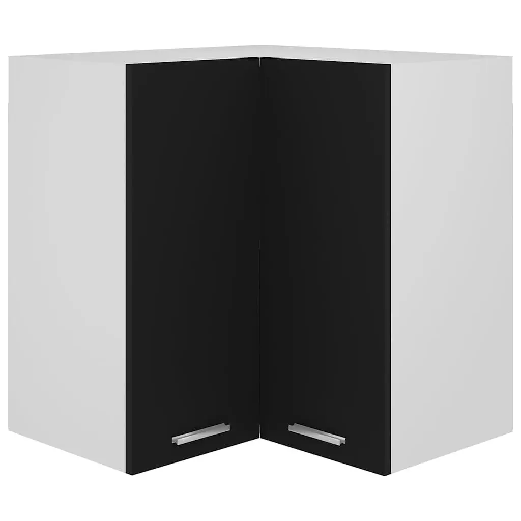 Hanging Corner Kitchen Cabinet Storage Unit with Two Shelves Black