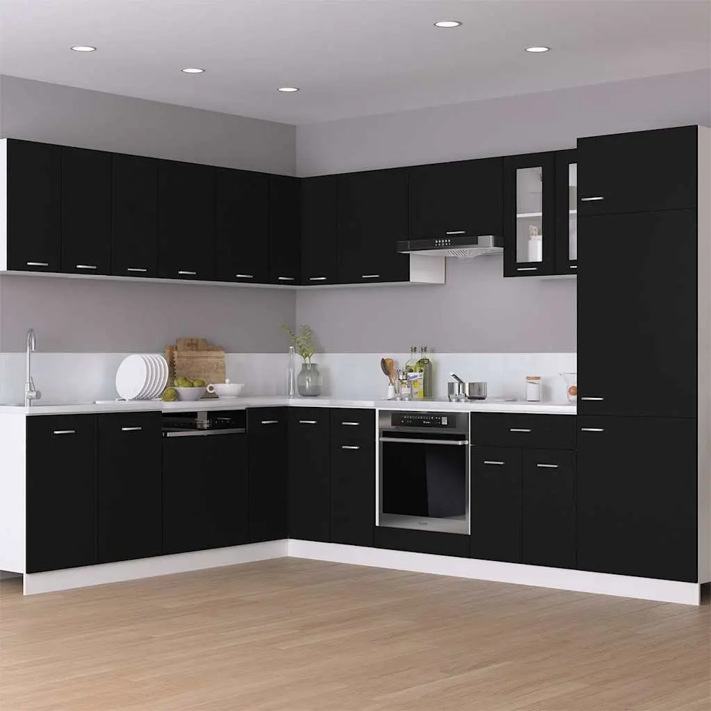 Hanging Corner Kitchen Cabinet Storage Unit with Two Shelves Black