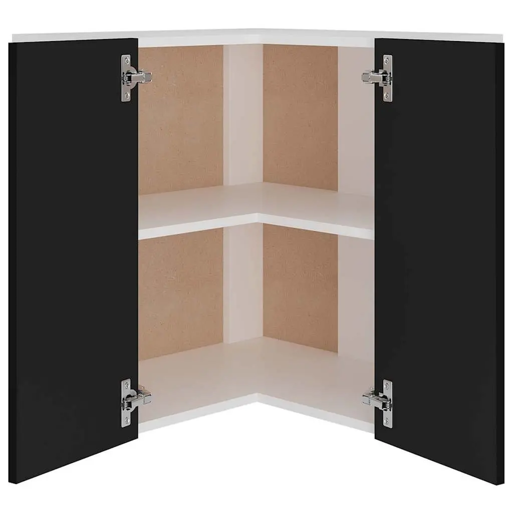Hanging Corner Kitchen Cabinet Storage Unit with Two Shelves Black