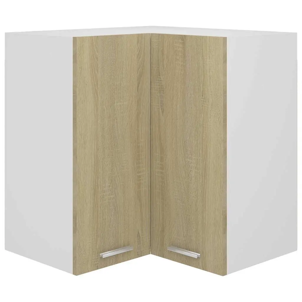 Hanging Corner Kitchen Cabinet Storage Two Shelves Brown 57 x 57 x 60 cm
