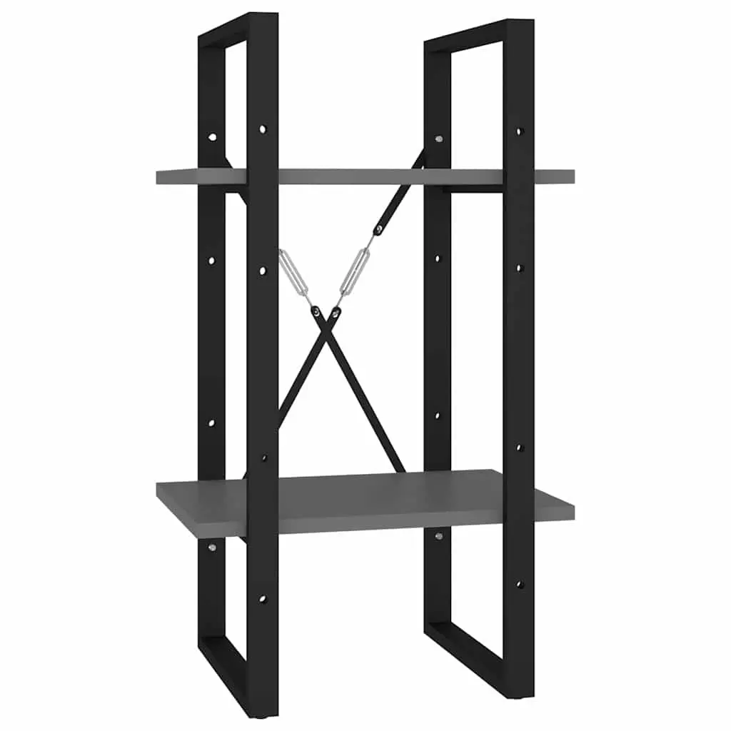 Book Cabinet Industrial Style 2-Tier Grey Storage Shelving Unit