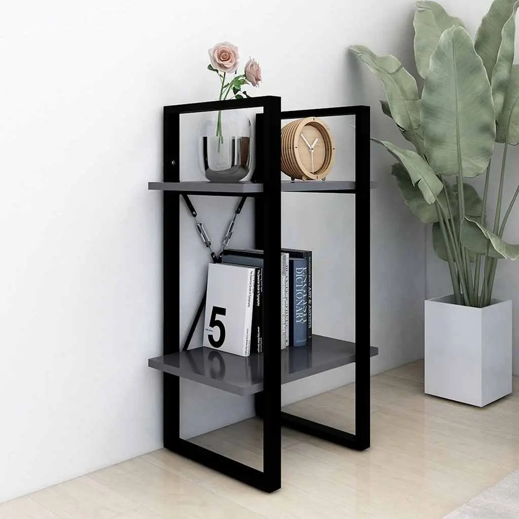 Book Cabinet Industrial Style 2-Tier Grey Storage Shelving Unit