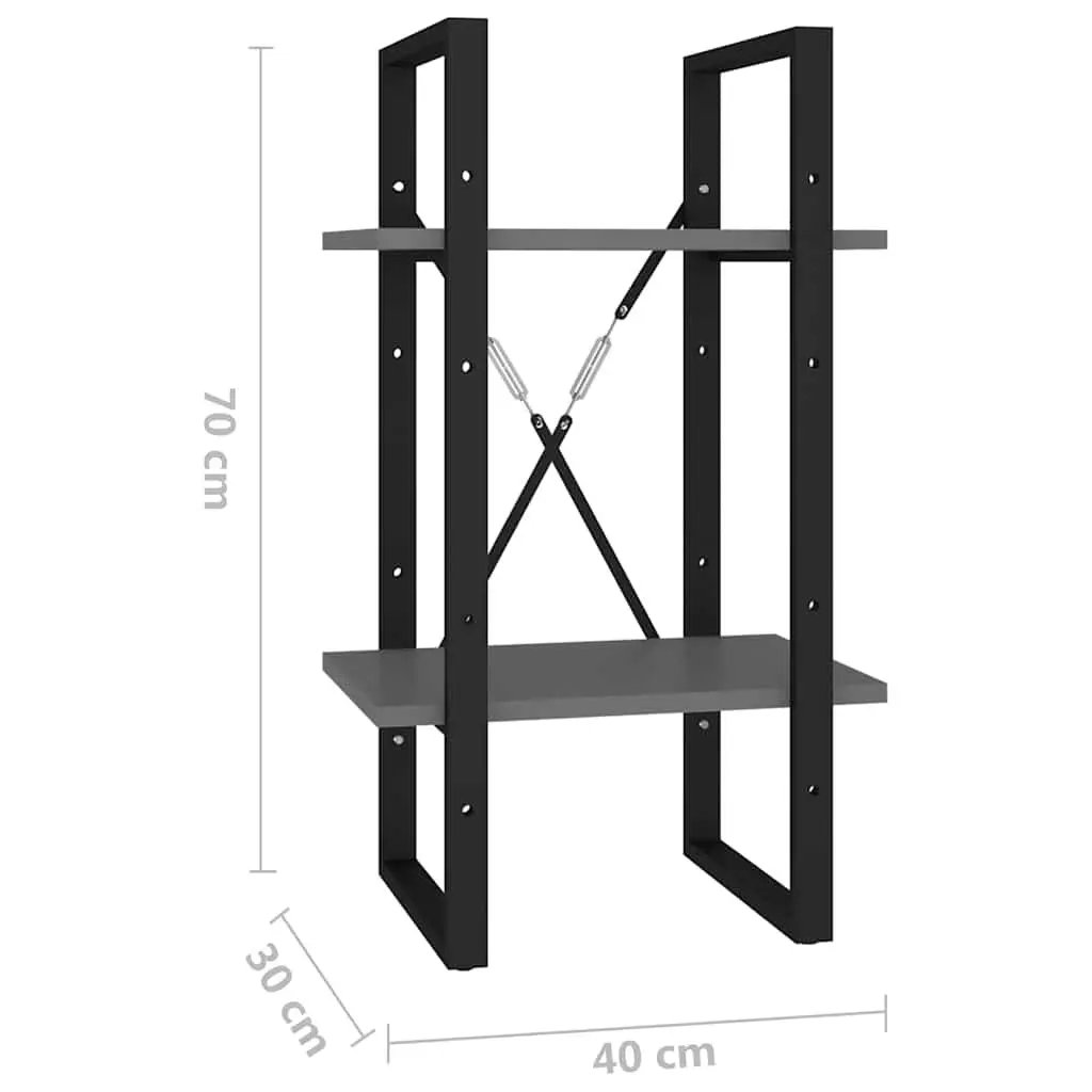 Book Cabinet Industrial Style 2-Tier Grey Storage Shelving Unit