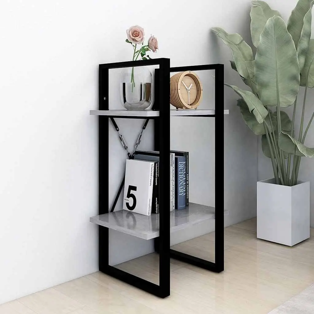 2-Tier Book Cabinet Grey Storage Shelving Unit 40x30x70cm