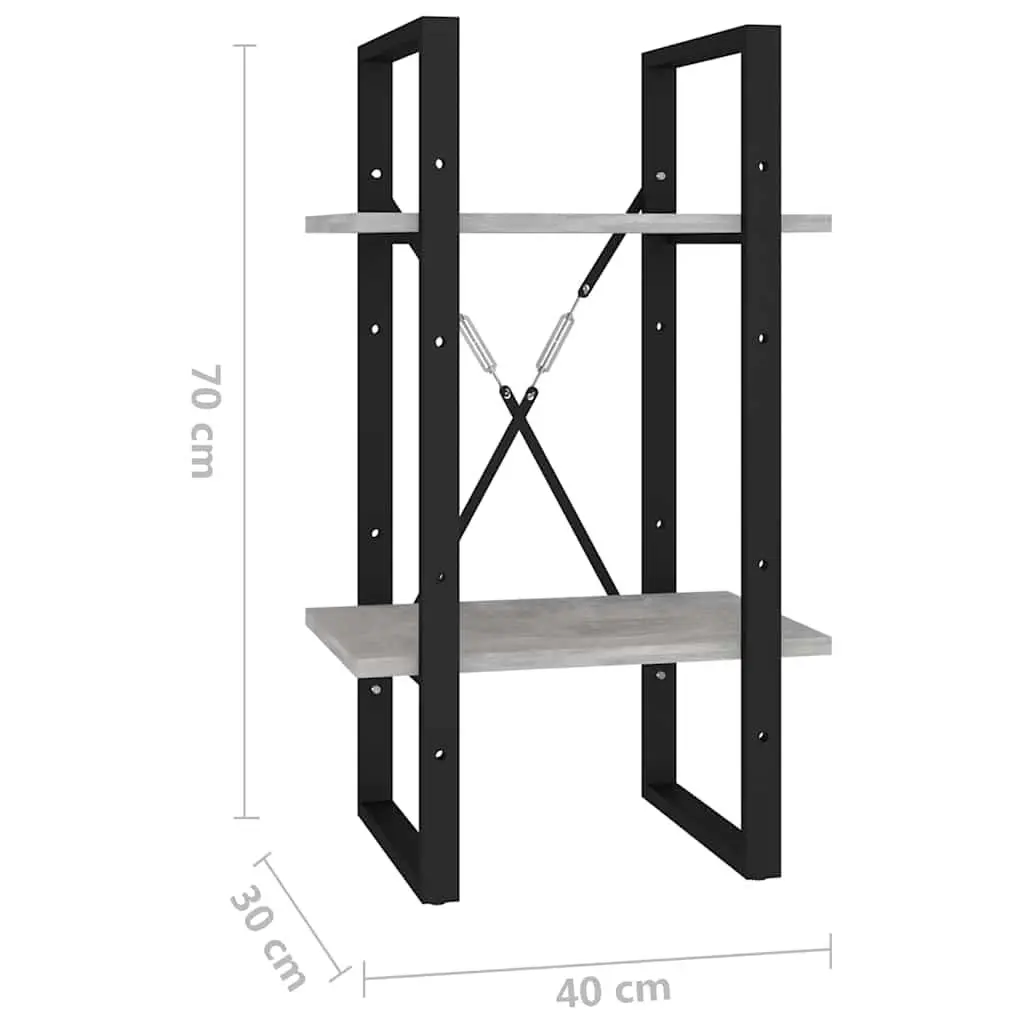 2-Tier Book Cabinet Grey Storage Shelving Unit 40x30x70cm