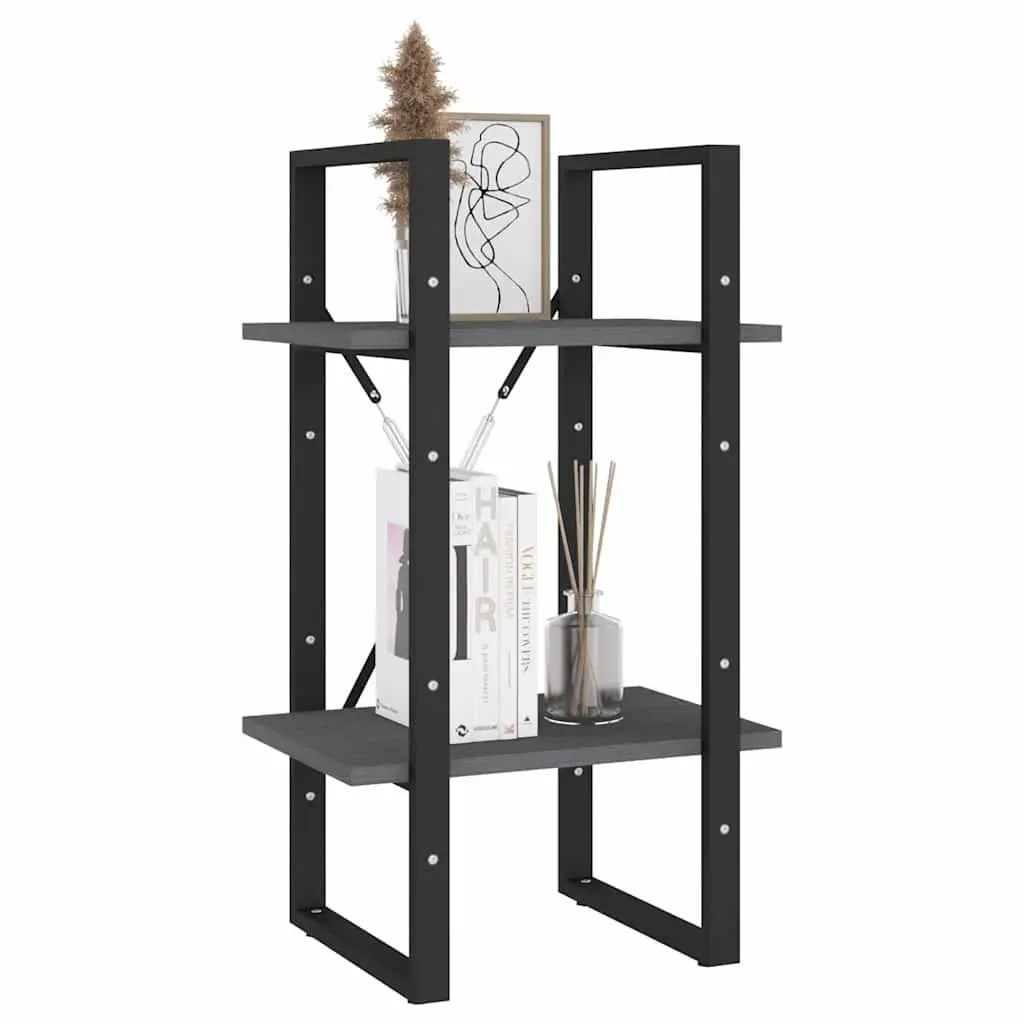 2-Tier Book Cabinet Grey 40x30x70 cm Solid Pine Wood Storage Bookshelf