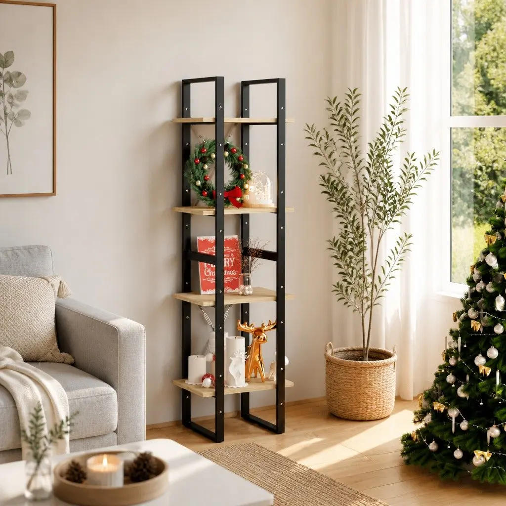 4-Tier Book Cabinet Storage Shelving Unit 40x30x140cm Brown Solid Pine Wood