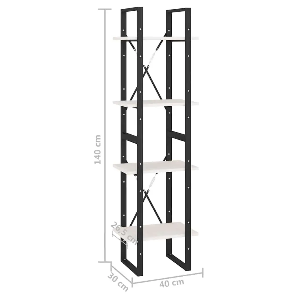 4-Tier Book Cabinet White Solid Pine Wood Bookshelf Storage Display Stand
