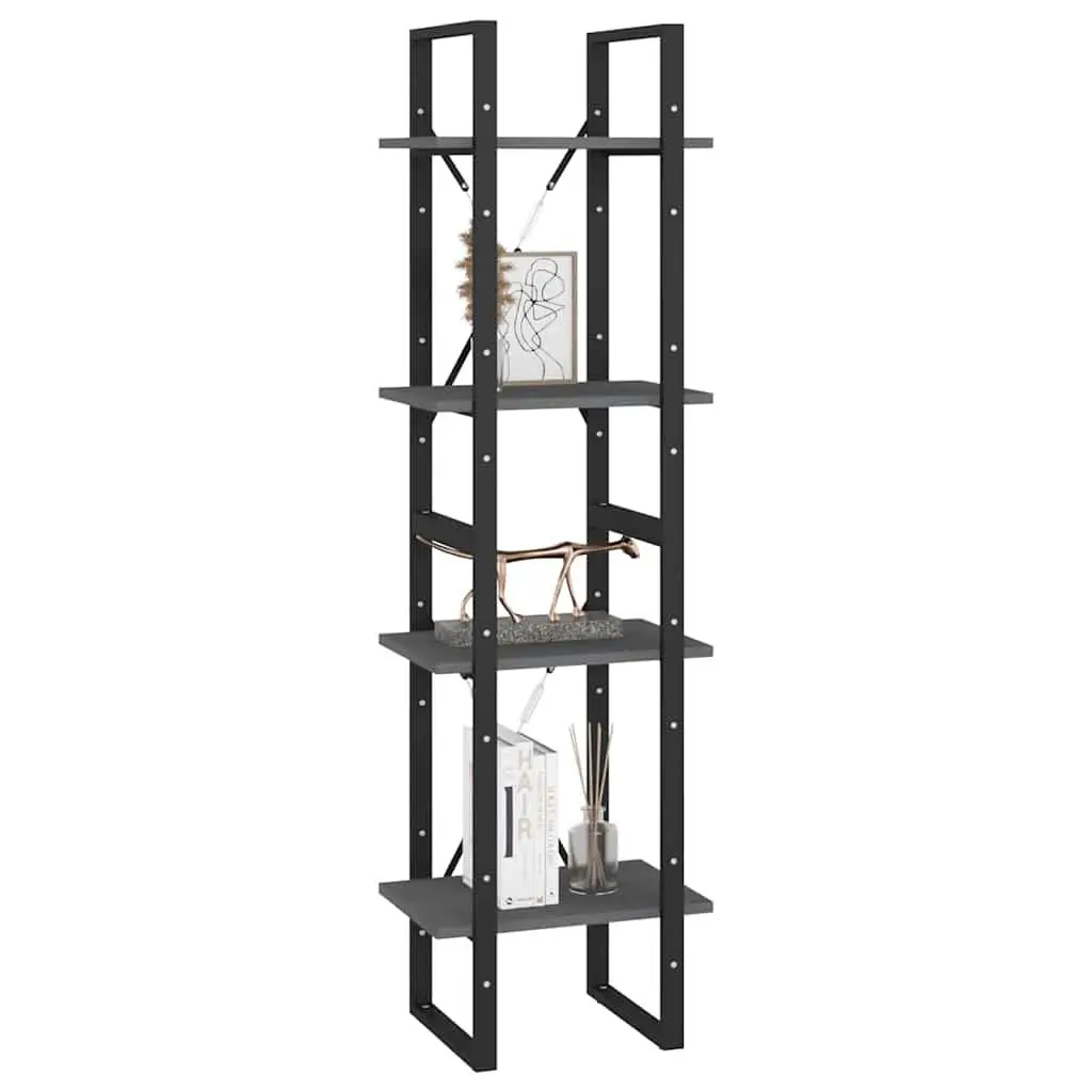 4-Tier Book Cabinet Grey Storage Shelving Unit Solid Pine Wood Bookcase Display