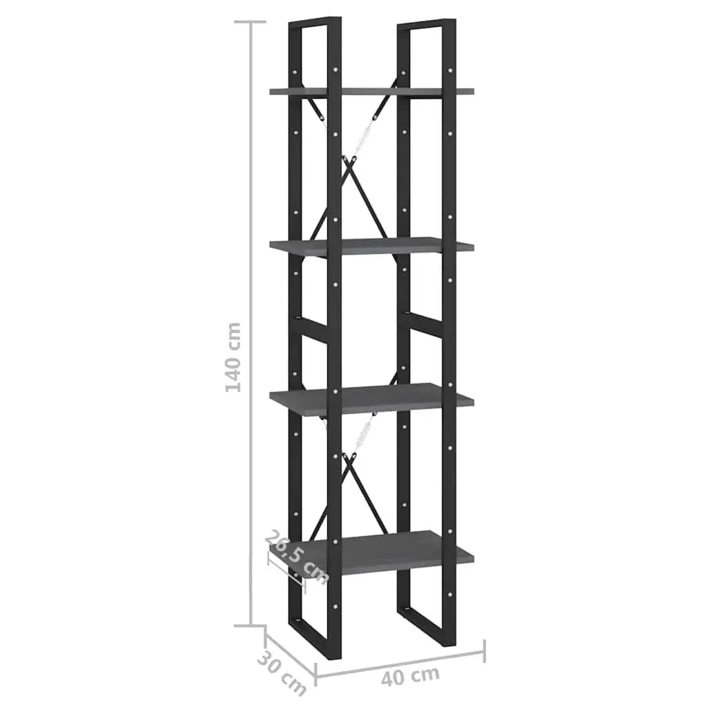 4-Tier Book Cabinet Grey Storage Shelving Unit Solid Pine Wood Bookcase Display