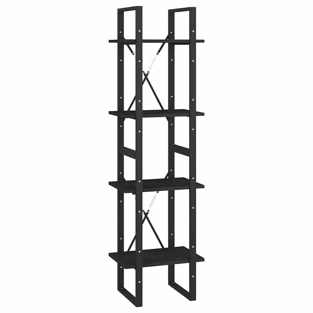 4-Tier Book Cabinet Storage Solid Pine Wood 40x30x140 cm Black