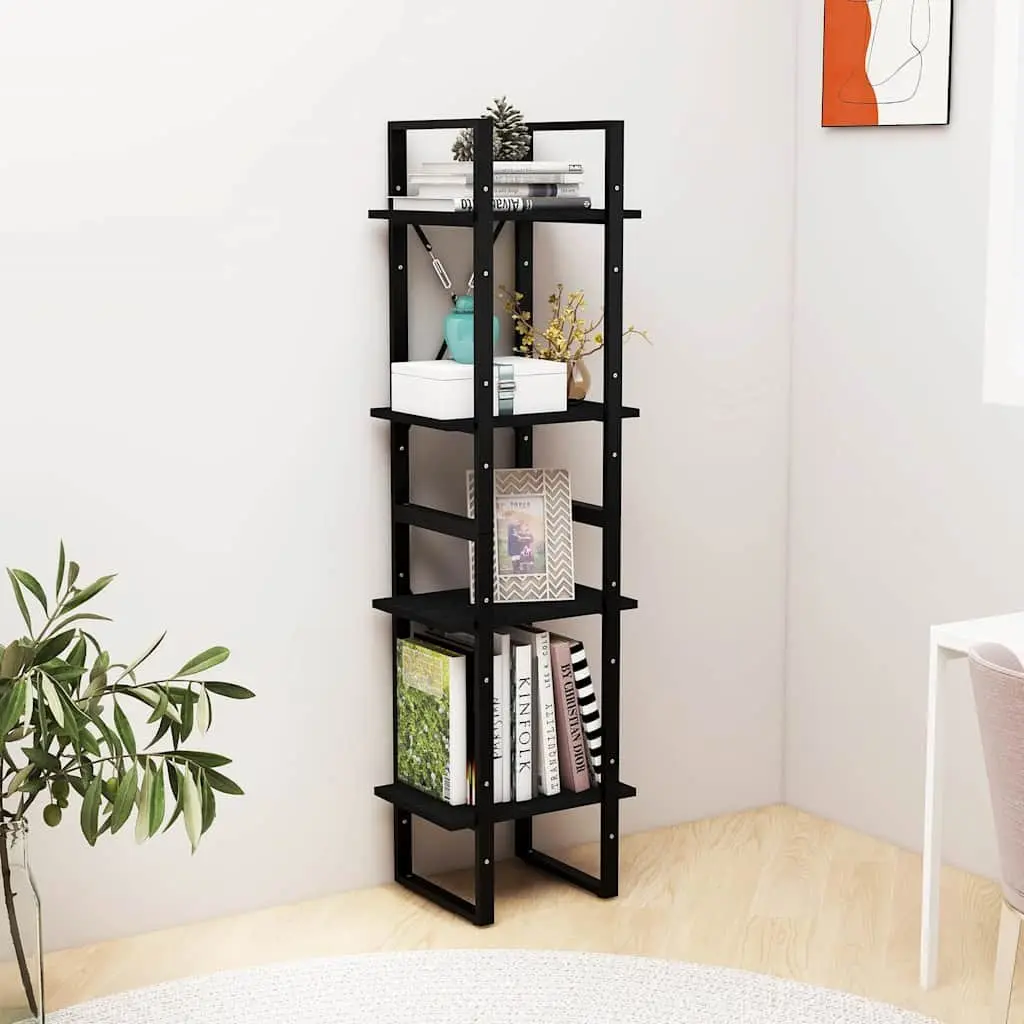 4-Tier Book Cabinet Storage Solid Pine Wood 40x30x140 cm Black