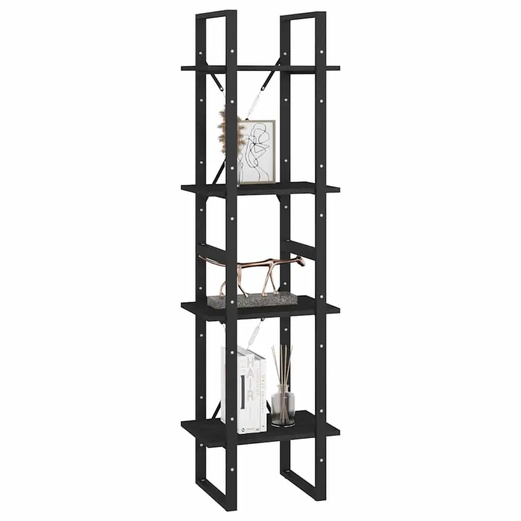 4-Tier Book Cabinet Storage Solid Pine Wood 40x30x140 cm Black