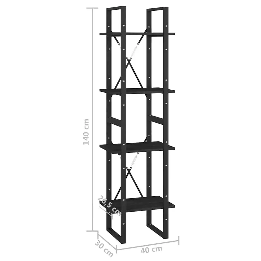 4-Tier Book Cabinet Storage Solid Pine Wood 40x30x140 cm Black