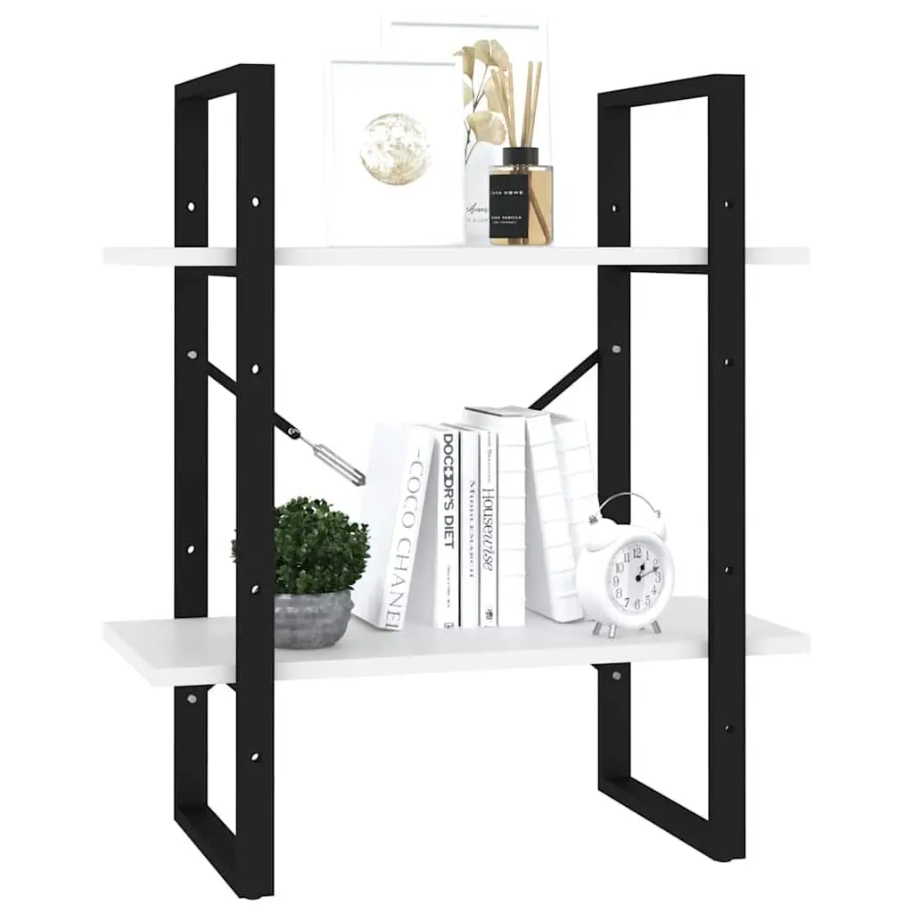Book Cabinet 2-Tier Storage Shelves 60x30x70cm White Standing Bookcase