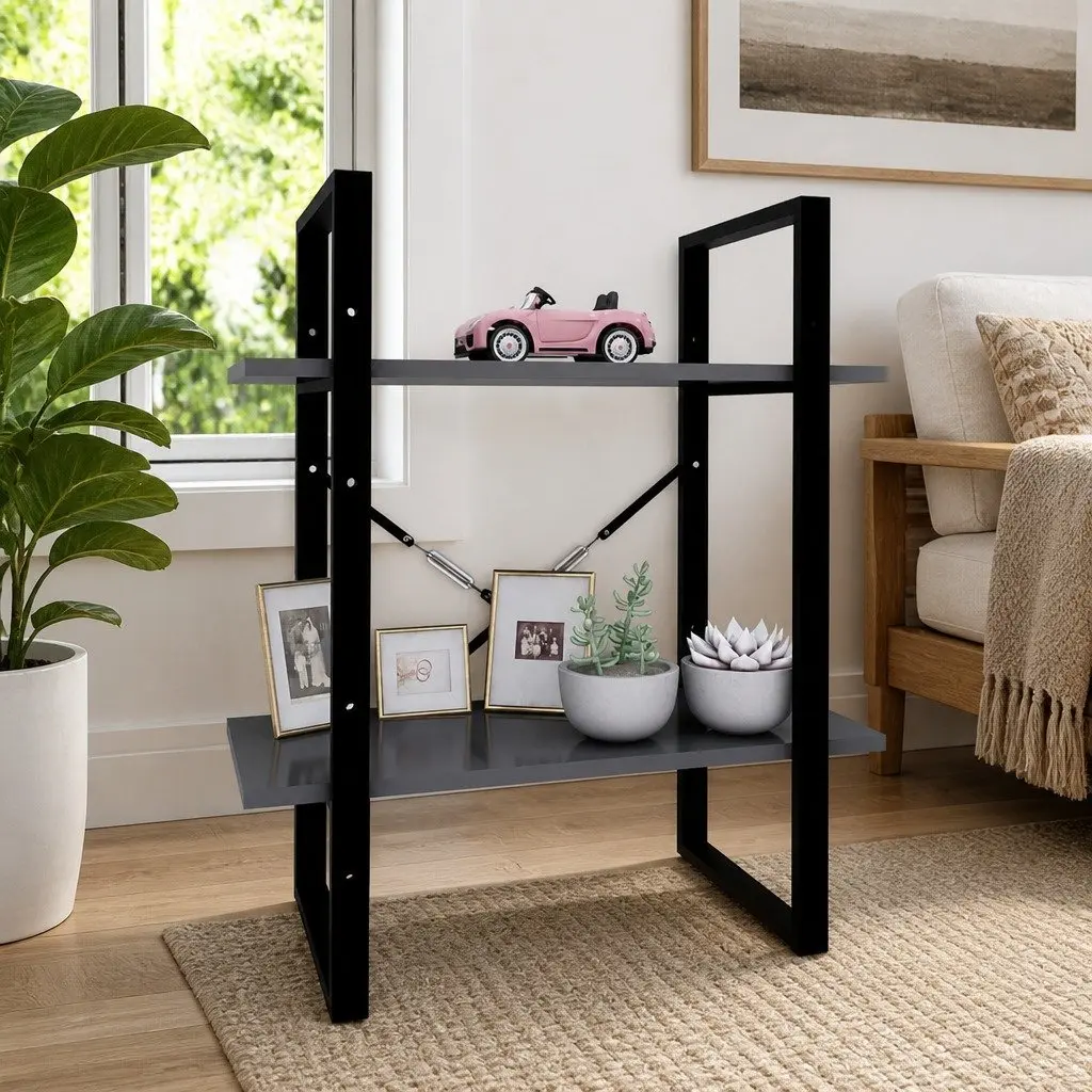2-Tier Book Cabinet Bookshelf Storage Shelving Unit Grey 60x30x70 cm