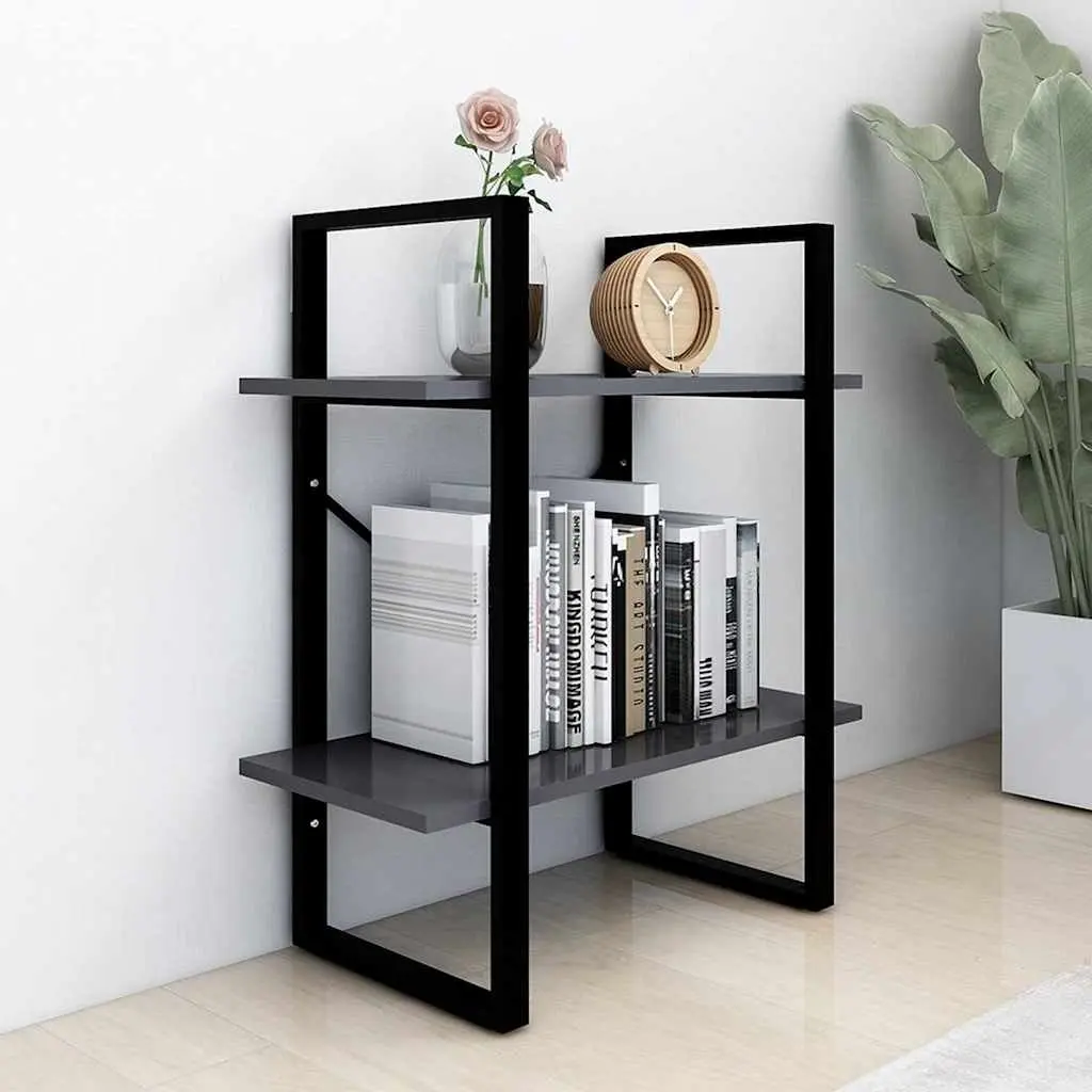 2-Tier Book Cabinet Bookshelf Storage Shelving Unit Grey 60x30x70 cm