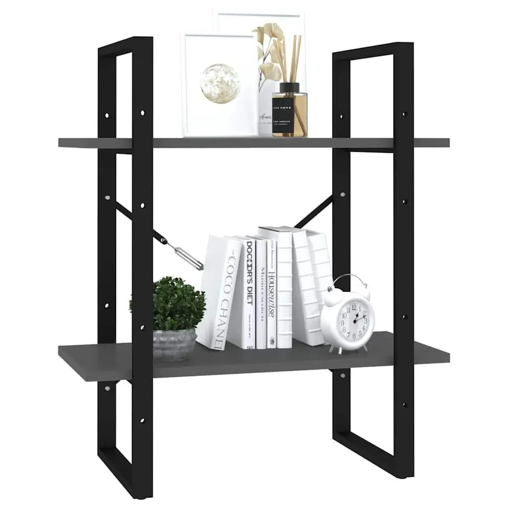 2-Tier Book Cabinet Bookshelf Storage Shelving Unit Grey 60x30x70 cm