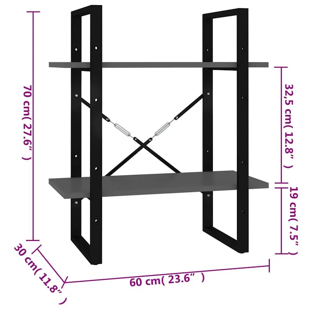 2-Tier Book Cabinet Bookshelf Storage Shelving Unit Grey 60x30x70 cm