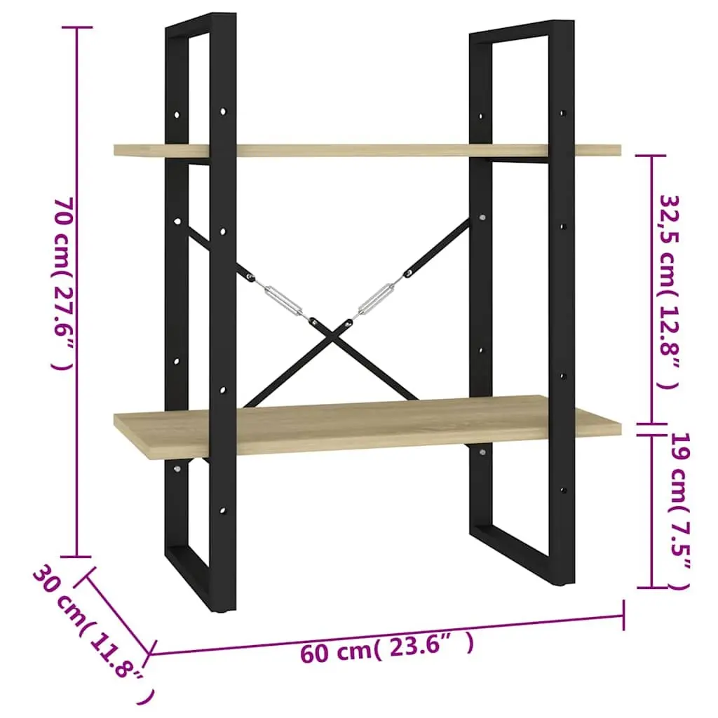 2-Tier Book Cabinet Storage Shelving Unit Brown Engineered Wood 60 x 30 x 70 cm