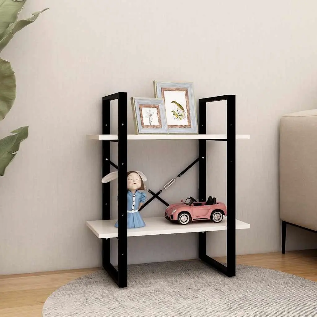 2-Tier Book Cabinet White Solid Pine Wood Shelving Unit Storage Bookcase