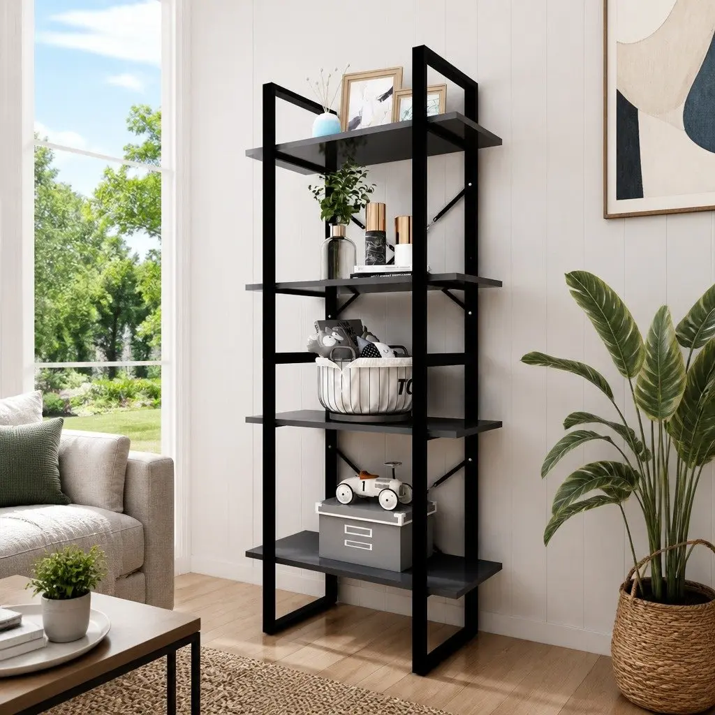 4-Tier Book Cabinet Storage Shelving Unit 60x30x140cm Grey