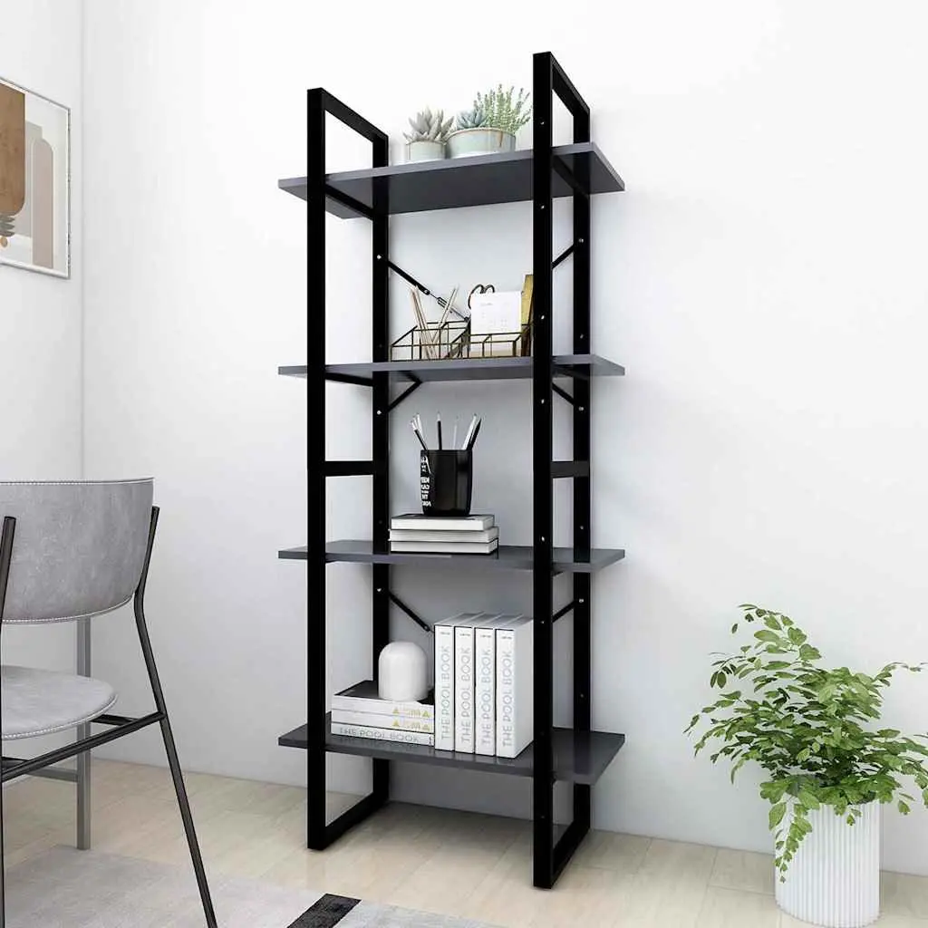 4-Tier Book Cabinet Storage Shelving Unit 60x30x140cm Grey