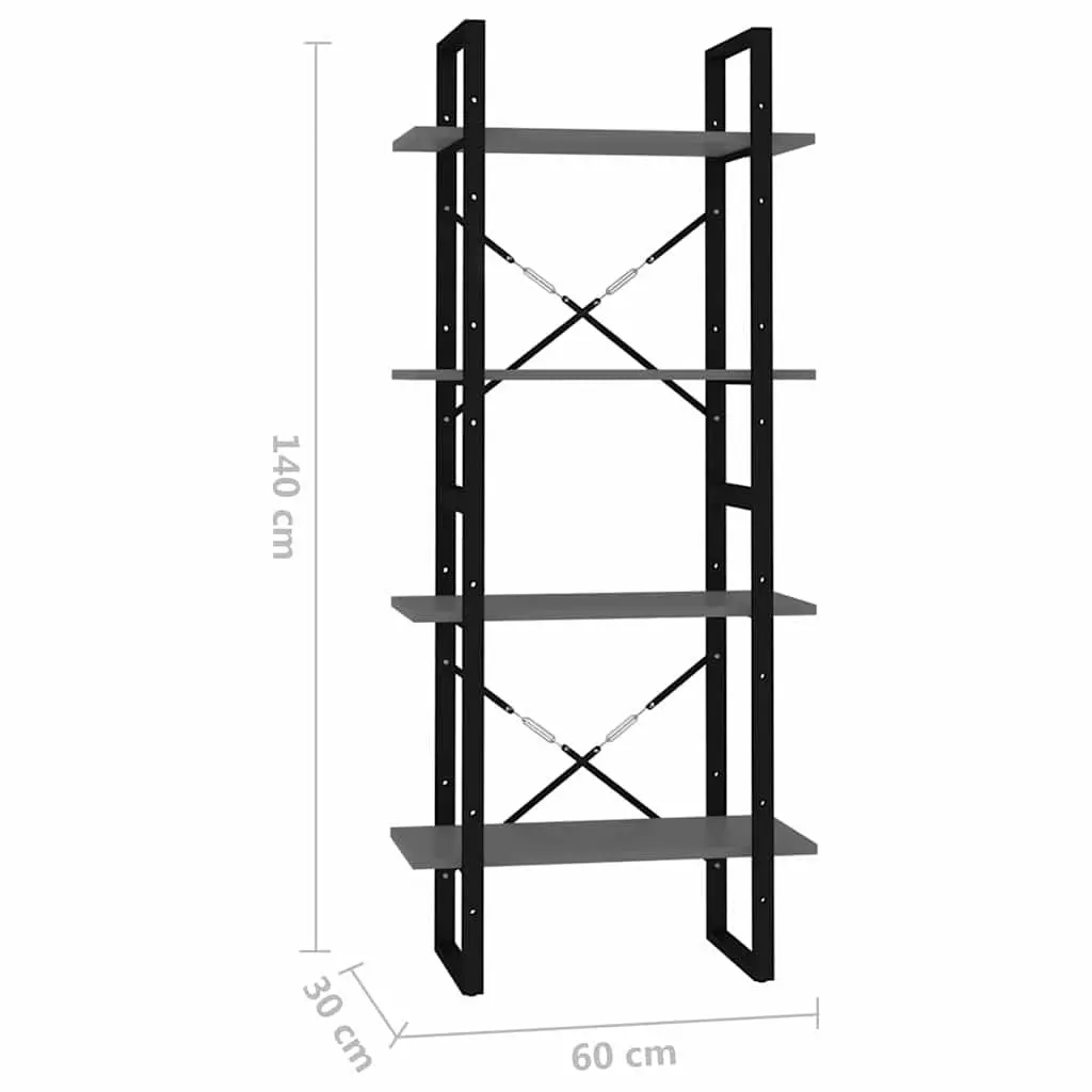 4-Tier Book Cabinet Storage Shelving Unit 60x30x140cm Grey