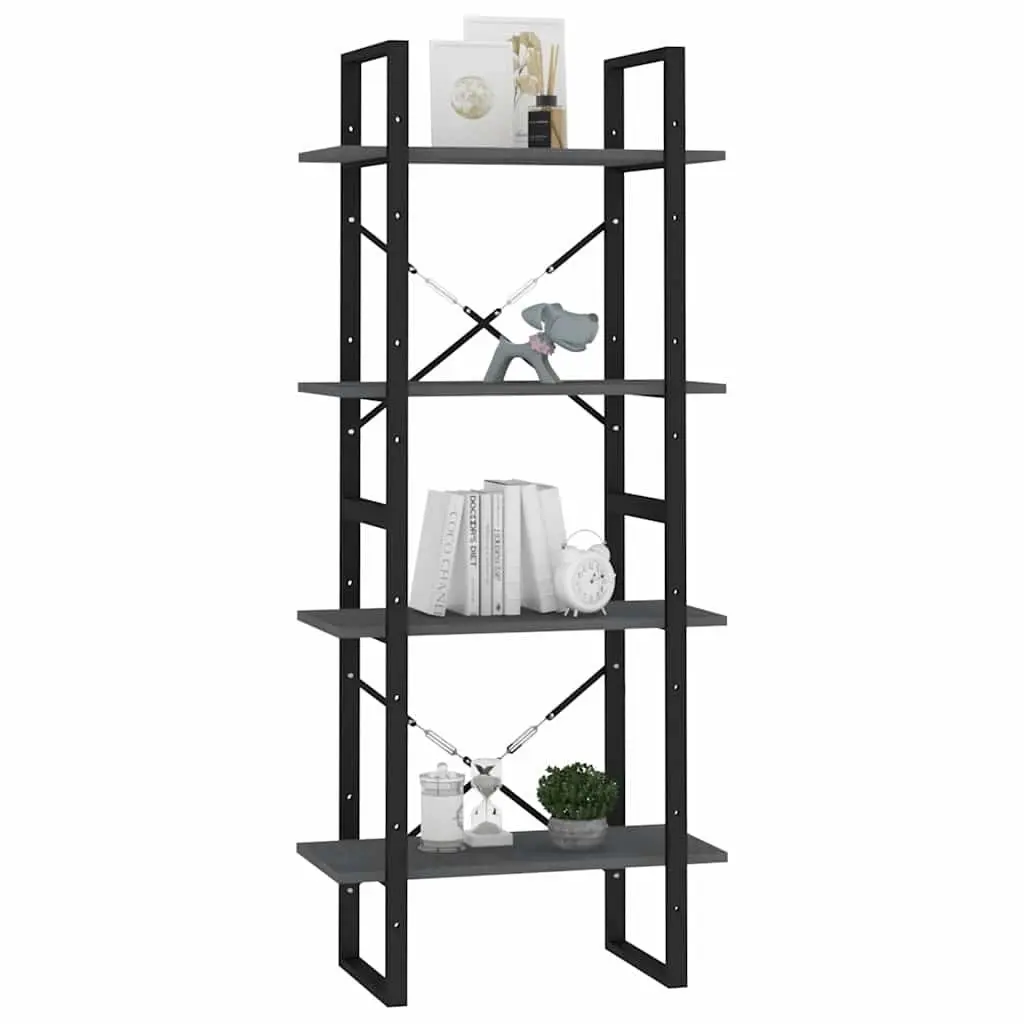 4-Tier Book Cabinet Grey Solid Pine Wood Bookshelf Storage Shelving Unit