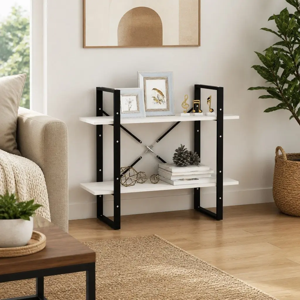 2-Tier Book Cabinet White Storage Shelves Display Shelf Unit 80 x 30 x 70 cm