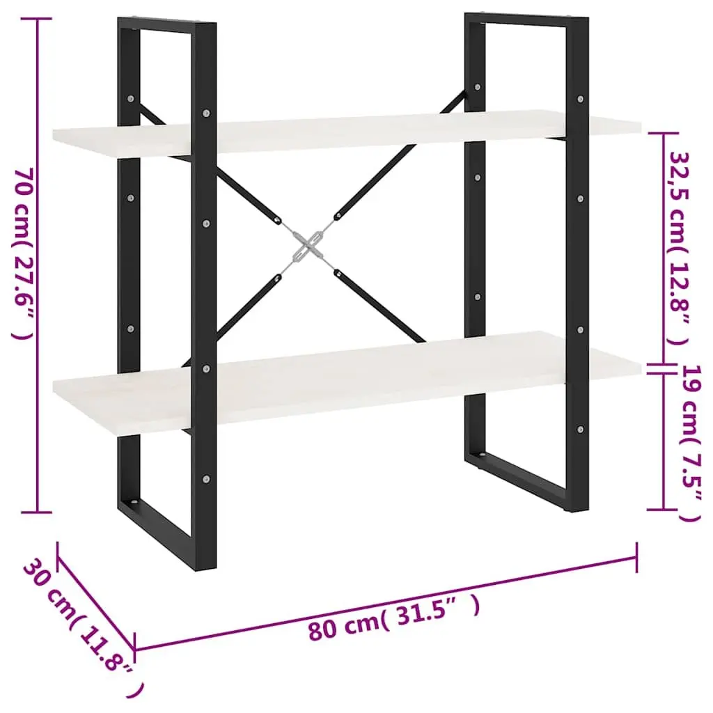 2-Tier Book Cabinet White Storage Shelves Display Shelf Unit 80 x 30 x 70 cm