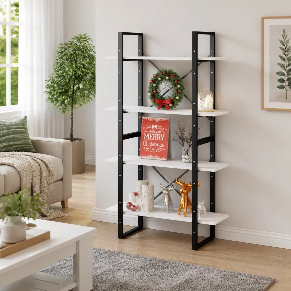 4-Tier Book Cabinet Storage Display Unit 80x30x140cm White