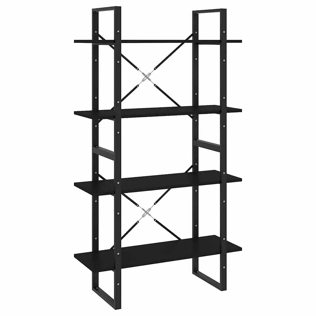 4-Tier Book Cabinet Black Engineered Wood Bookshelf Storage Display Stand Shelf
