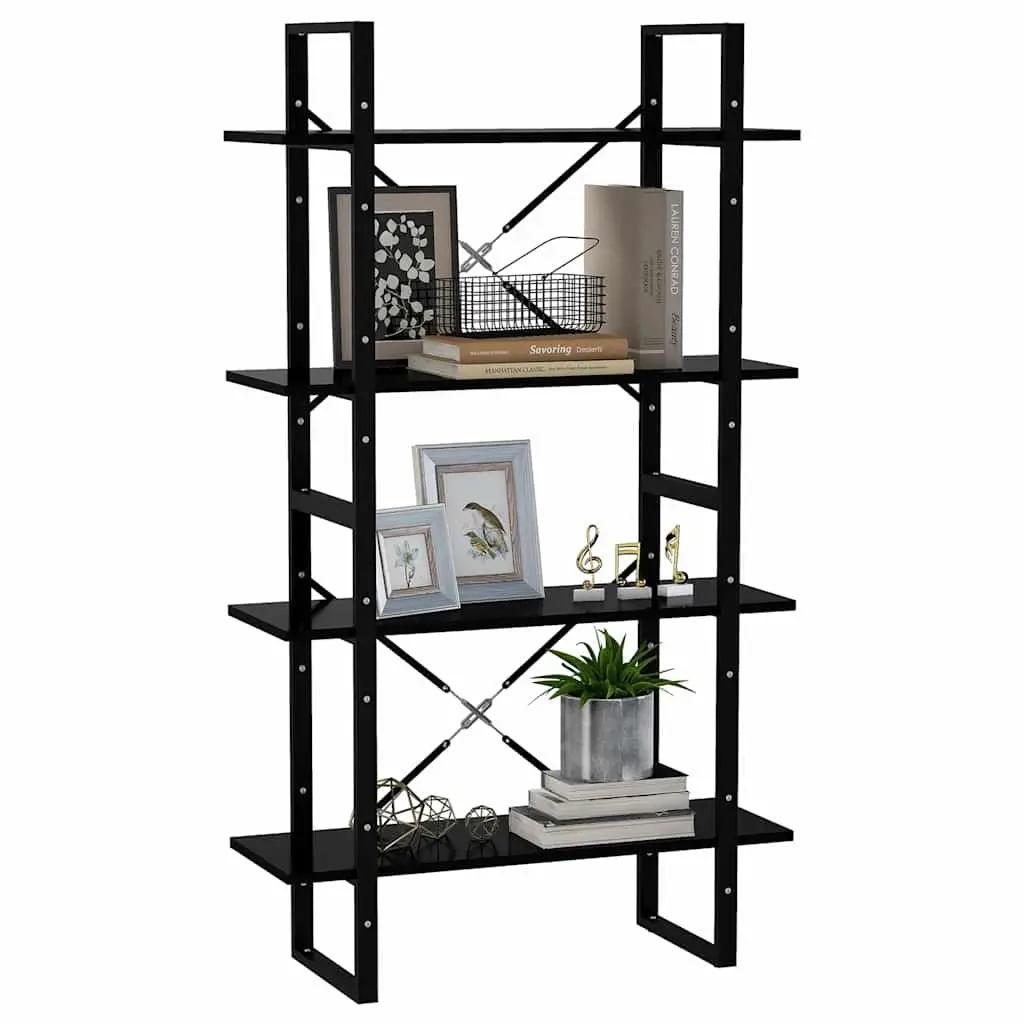 4-Tier Book Cabinet Black Engineered Wood Bookshelf Storage Display Stand Shelf