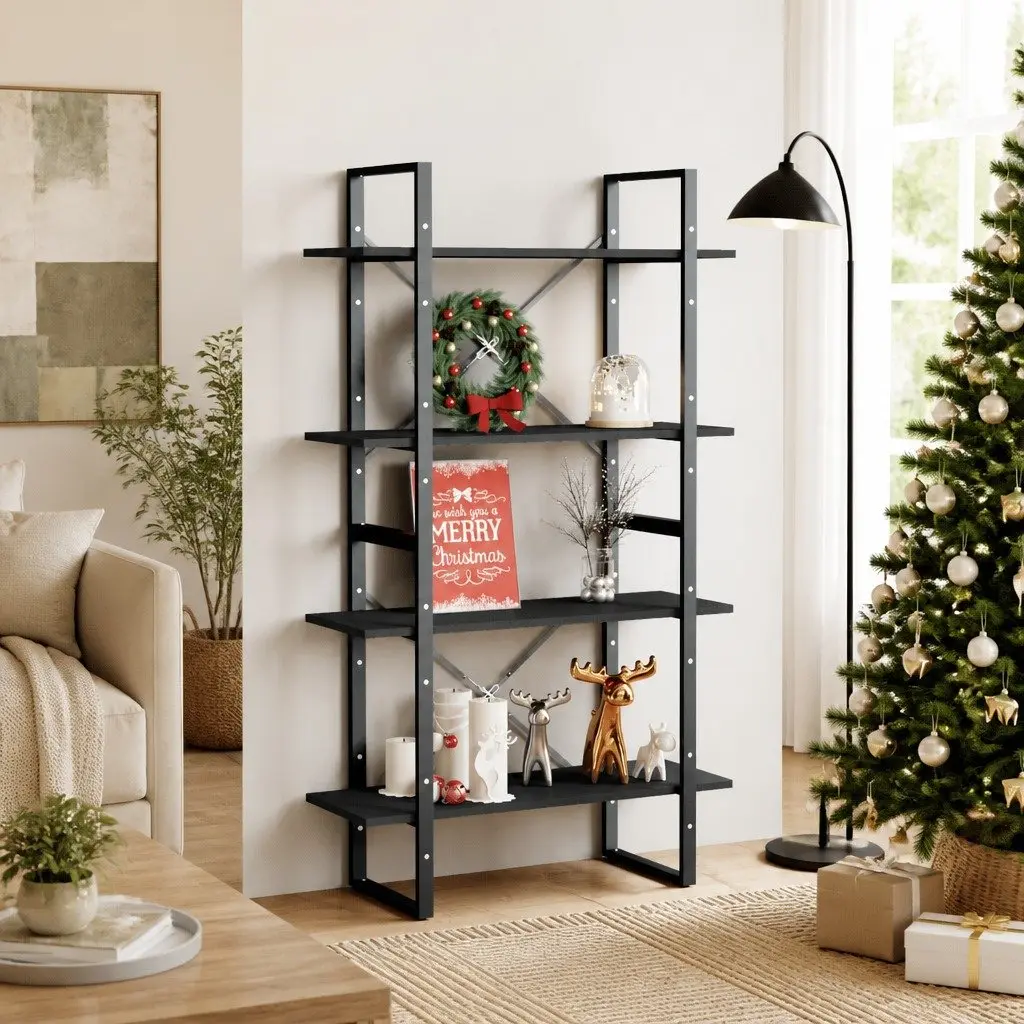 4-Tier Book Cabinet Grey Shelving Storage Unit Display Shelf 80W x 30D x 140H cm