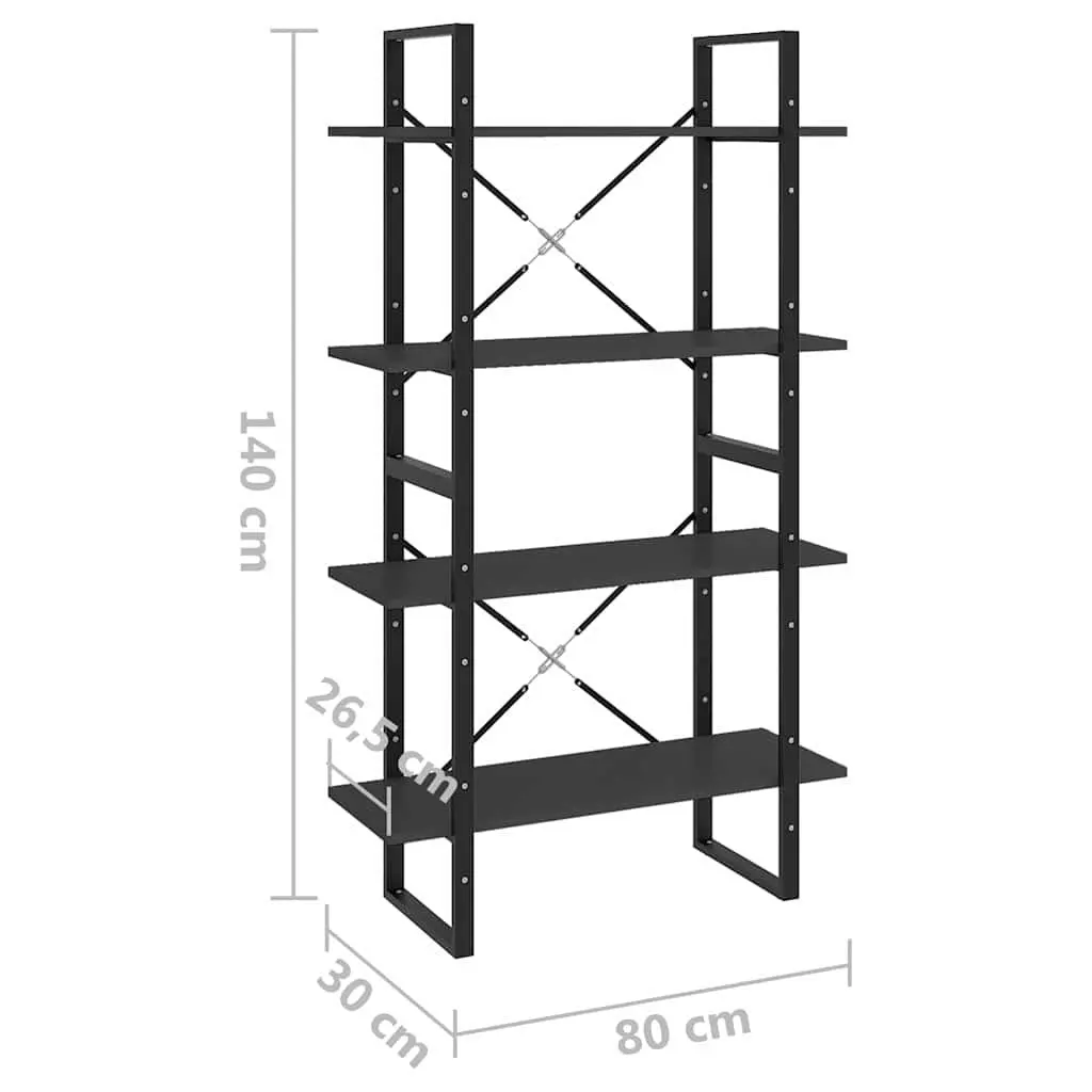 4-Tier Book Cabinet Grey Shelving Storage Unit Display Shelf 80W x 30D x 140H cm
