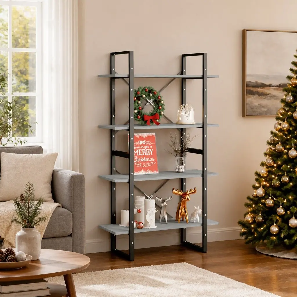 4-Tier Book Cabinet with Industrial Aesthetic
