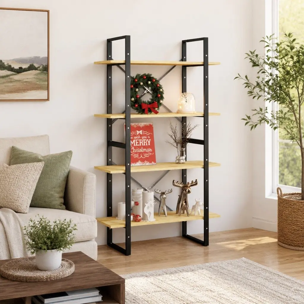 4-Tier Book Cabinet in Solid Pine Wood