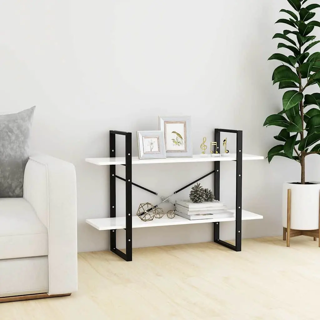 2-Tier Book Cabinet White Standing Shelves Storage Unit Home Decor 100x30x70cm